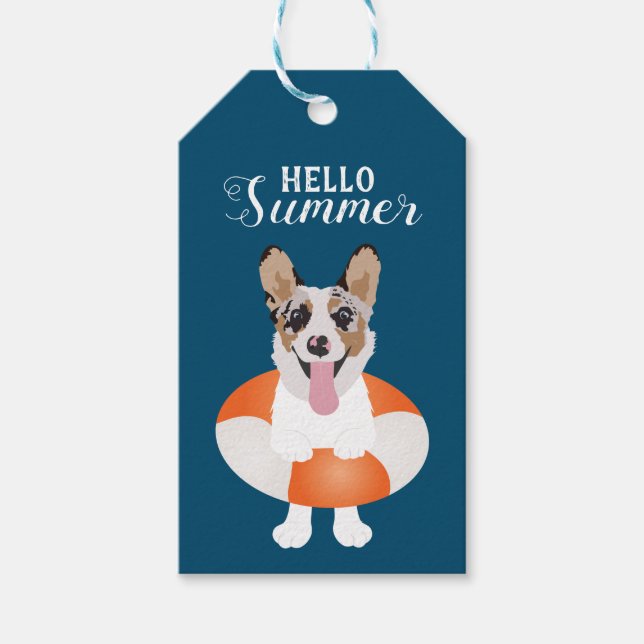 Hej Summer Corgi Beach Hundar Presentetikett (Framsidan)