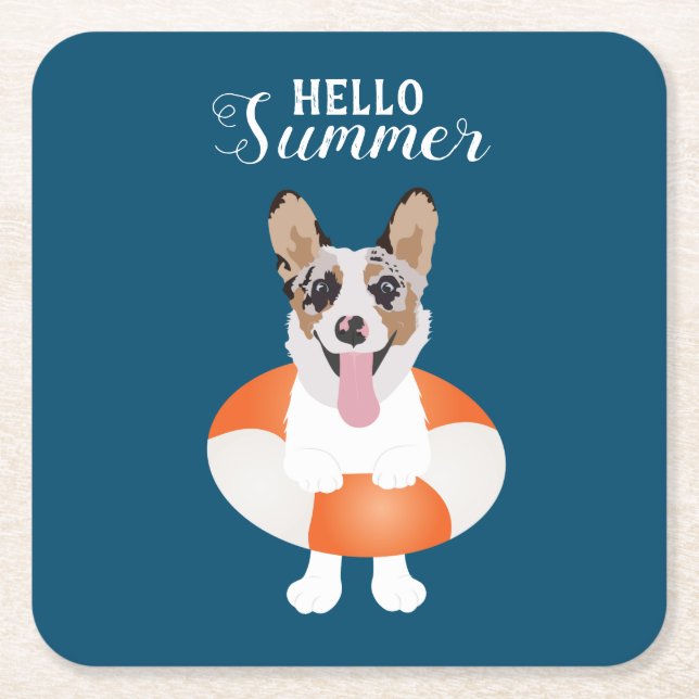 Hej Summer Corgi Beach Hundar Underlägg Papper Kvadrat (Framsidan)
