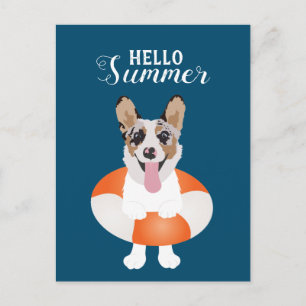 Hej Summer Corgi Beach Hundar Vykort