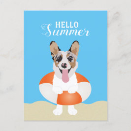 Hej Summer Corgi Beach Hundar Vykort