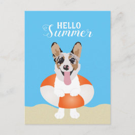Hej Summer Corgi Beach Hundar Vykort