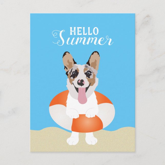 Hej Summer Corgi Beach Hundar Vykort (Framsida)