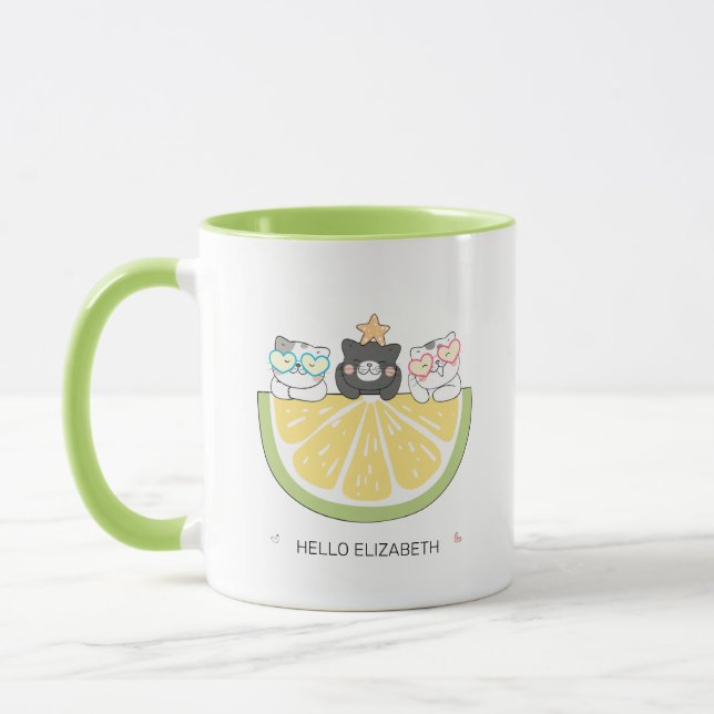 Hej Summer - Cute Doodle Cats & Lemon Slice Mugg (Vänster)