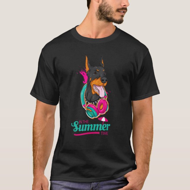 Hej Summer Dobie Helgdag Doberman Pinscher Beach T Shirt (Framsida)