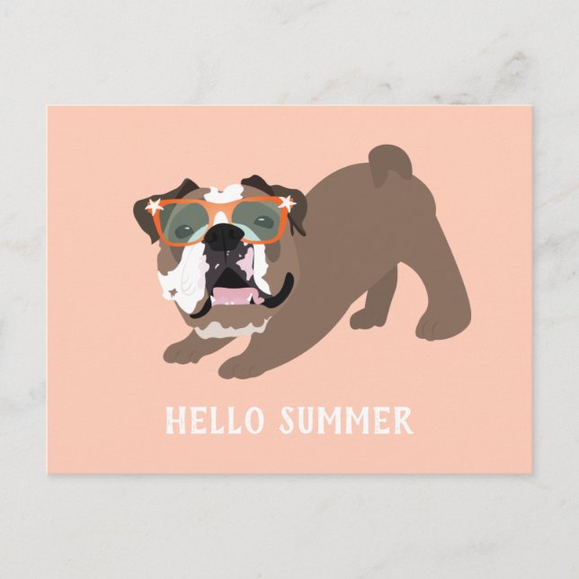Hej Summer English Bulldog Orange Vykort (Framsida)