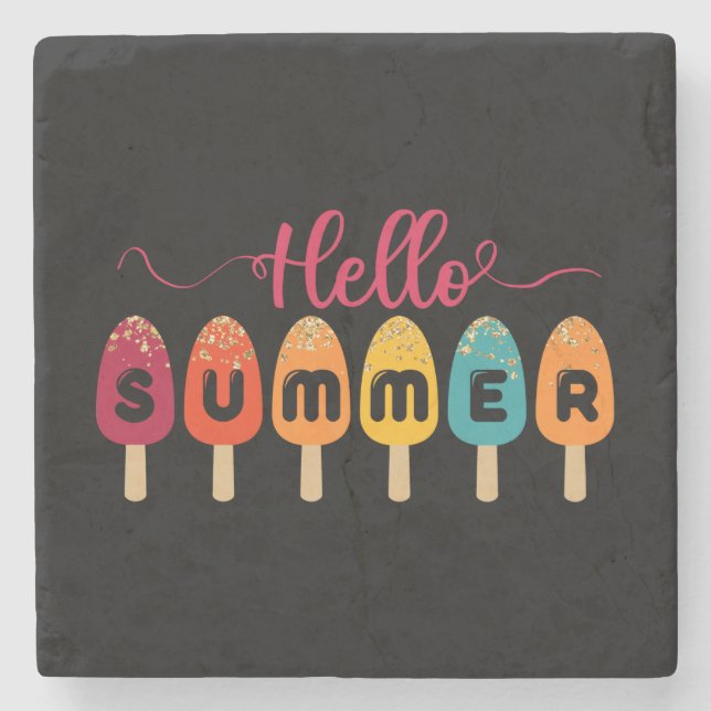 Hej Summer | Färglöst glass Stenunderlägg (Framsidan)