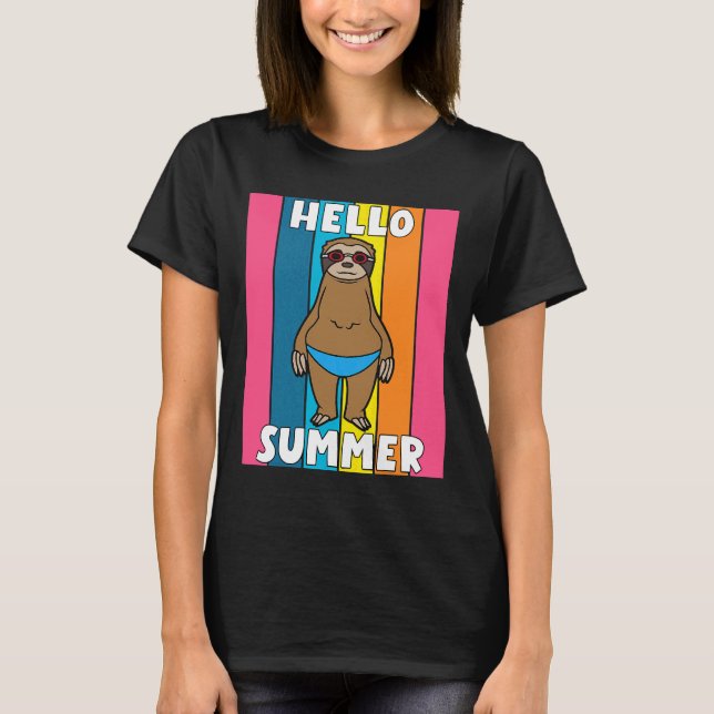 Hej Summer Funny Sloth Animal T Shirt (Framsida)