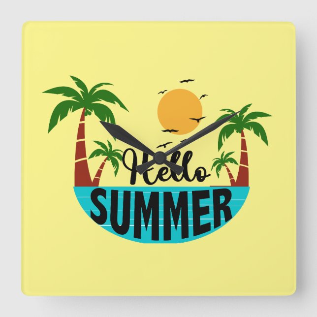Hej Summer Fyrkantig Klocka (Framsida)
