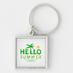 Hej Summer Fyrkantig Silverfärgad Nyckelring