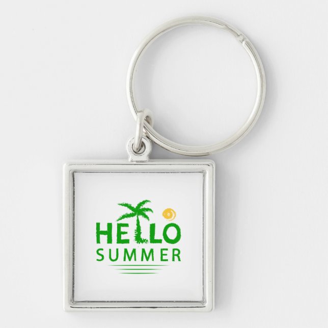 Hej Summer Fyrkantig Silverfärgad Nyckelring (Framsidan)