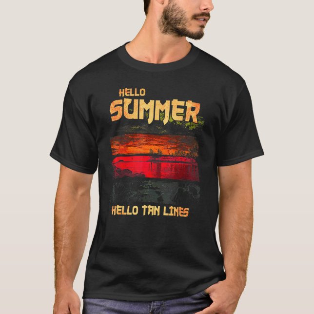 Hej Summer Hej Tan Linjer Retro Vacation T Shirt (Framsida)