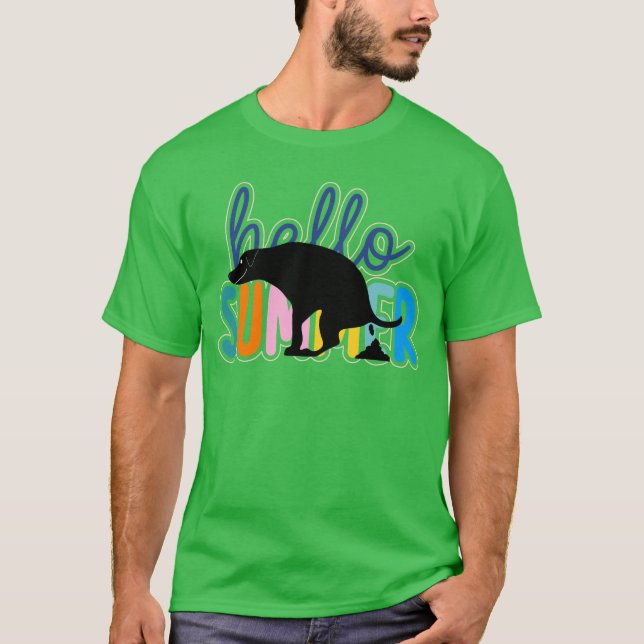 Hej Summer Hund Pooping T Shirt (Framsida)