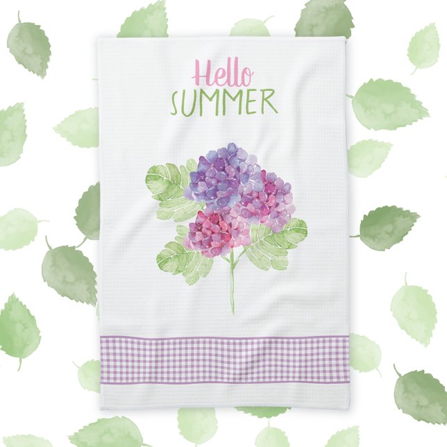 Hej Summer Hydrangea Gingham Kitchen Towel Kökshandduk (Skapare uppladdad)