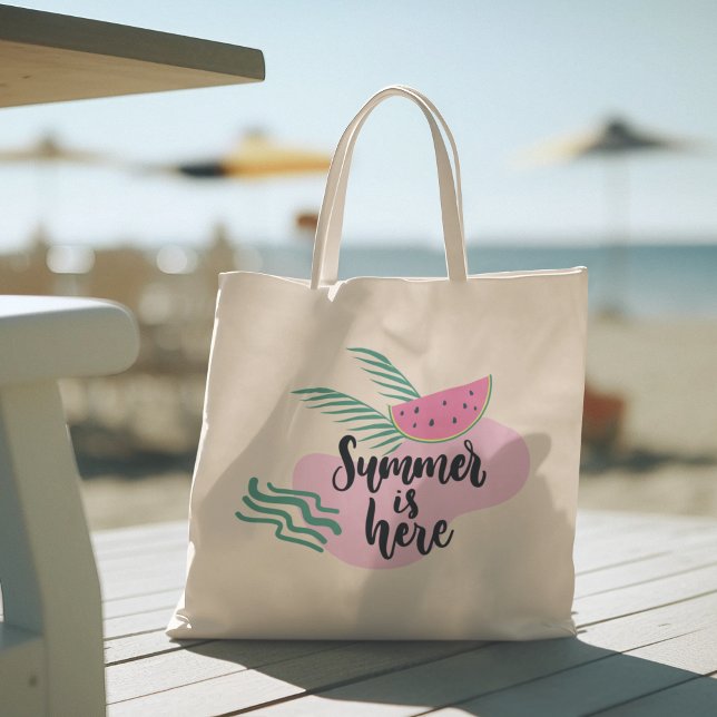 Hej Summer med Flamingo Tropical Tote Bag Tygkasse (hello summer, beach tote bag, vacation tote bag, school tote bag, colorful typography, gift for her)