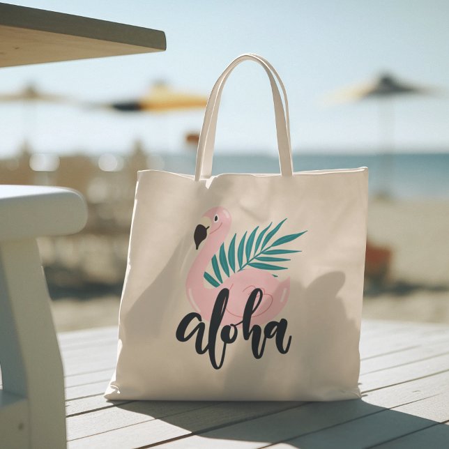 Hej Summer med Flamingo Tropical Tote Bag Tygkasse (hello summer, beach tote bag, vacation tote bag, school tote bag, colorful typography, gift for her)