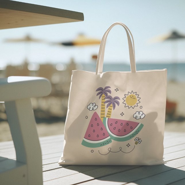 Hej Summer med Flamingo Tropical Tote Bag Tygkasse (hello summer, beach tote bag, vacation tote bag, school tote bag, colorful typography, gift for her)