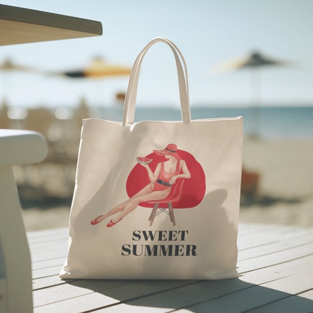 Hej Summer med typografi Tropical Tote Bag Tygkasse (hello summer, beach tote bag, vacation tote bag, school tote bag, colorful typography, gift for her)