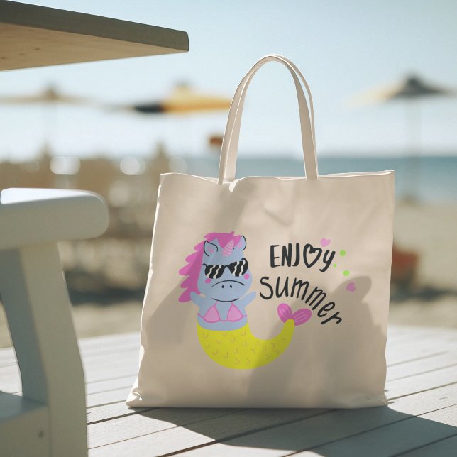 Hej Summer med typografi Tropical Tote Bag Tygkasse (hello summer, beach tote bag, vacation tote bag, school tote bag, colorful typography, gift for her)