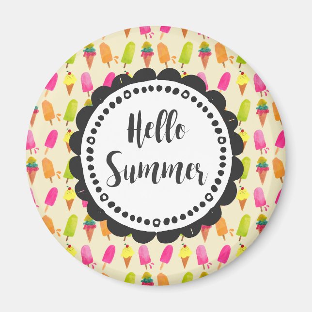 Hej Summer Popsicles and Ice Cream Typography Magnet (Framsidan)
