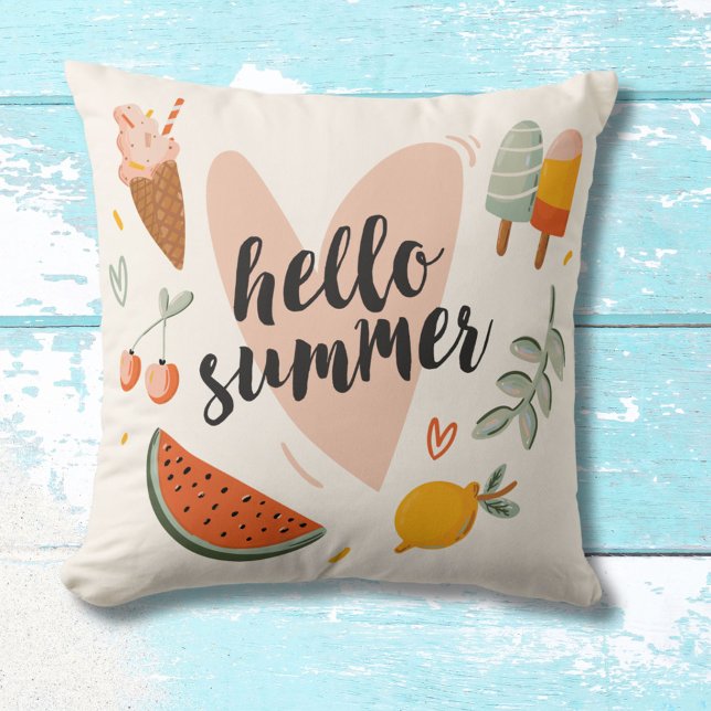 Hej Summer Quote Colorful Cute Nursery Kids Kudde (In Situ)
