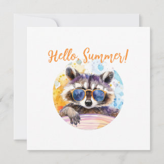 Hej Summer Raccoon in sunglass Watercolor