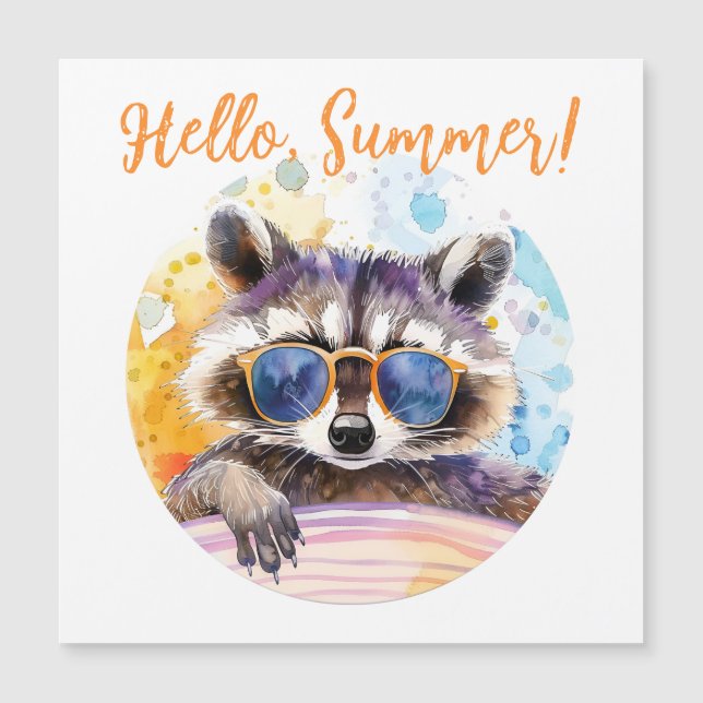 Hej Summer Raccoon in sunglass Watercolor (Framsida)