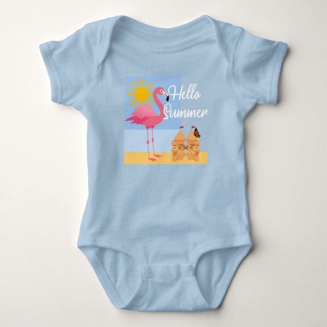 Hej Summer Rosa Flamingo Design - Baby Jersey Bo T Shirt (Framsida)