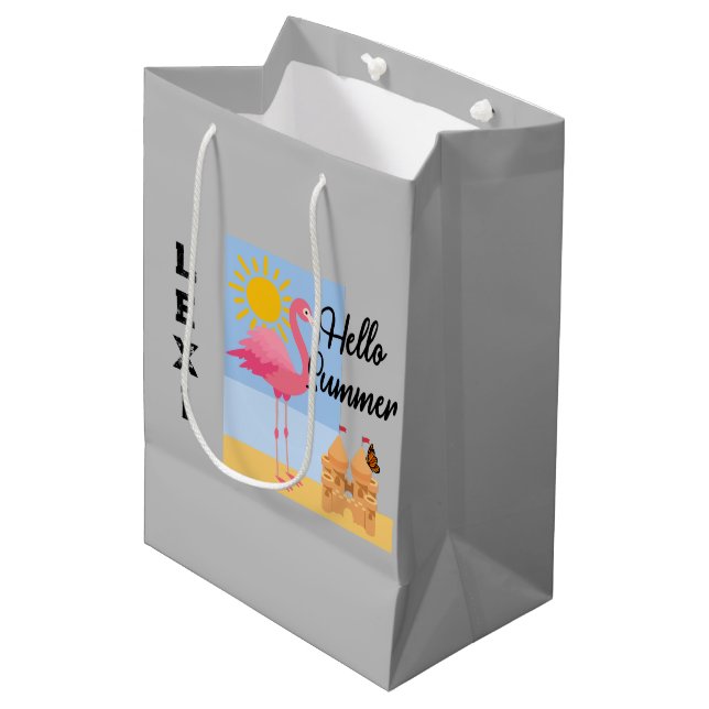 Hej Summer Rosa Flamingo Design - Gift Bag - Med (Framsidan Vinklad)