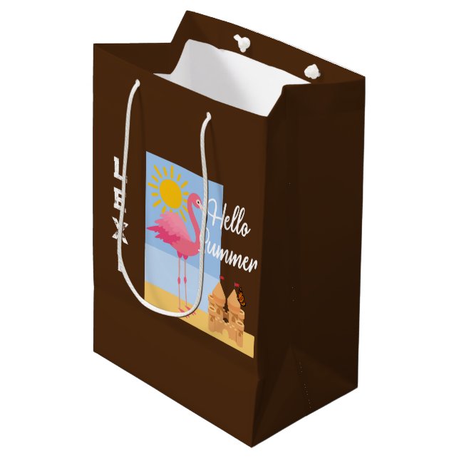 Hej Summer Rosa Flamingo Design - Gift Bag - Med (Framsidan Vinklad)