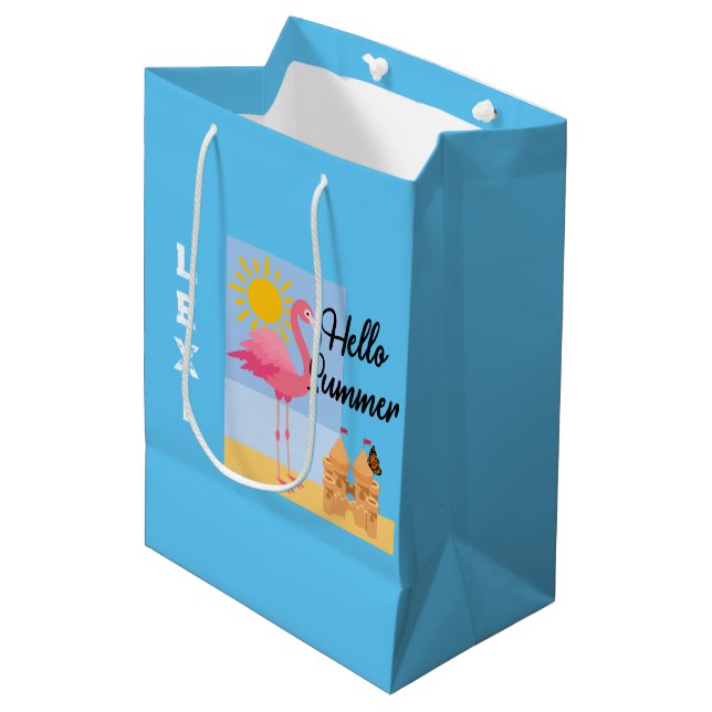 Hej Summer Rosa Flamingo Design - Gift Bag - Med (Framsidan Vinklad)