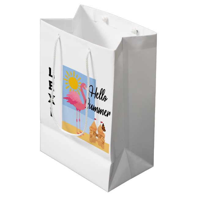 Hej Summer Rosa Flamingo Design - Gift Bag - Med (Framsidan Vinklad)