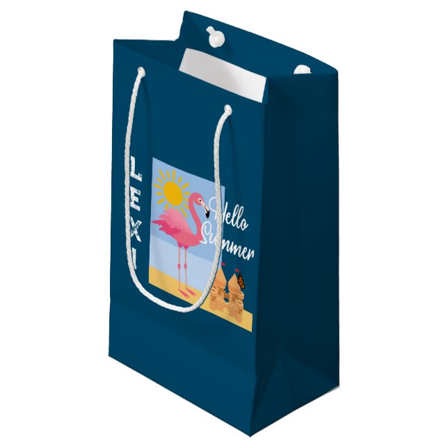 Hej Summer Rosa Flamingo Design - Gift Bag - Sma (Framsidan Vinklad)