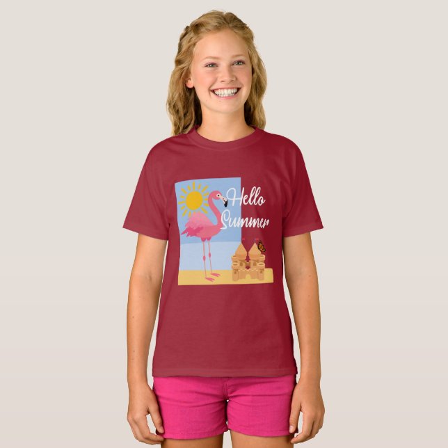 Hej Summer Rosa Flamingo Design - Småbarn Bra J T Shirt (Hel framsida)