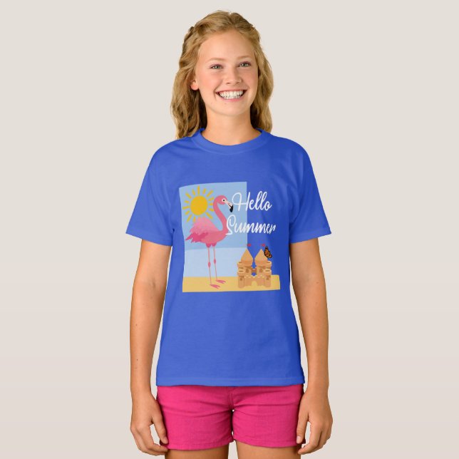 Hej Summer Rosa Flamingo Design - Småbarn Bra J T Shirt (Hel framsida)