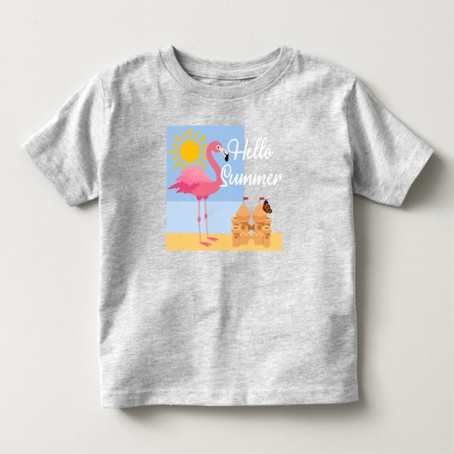 Hej Summer Rosa Flamingo Design - Småbarn Bra J T Shirt (Framsida)