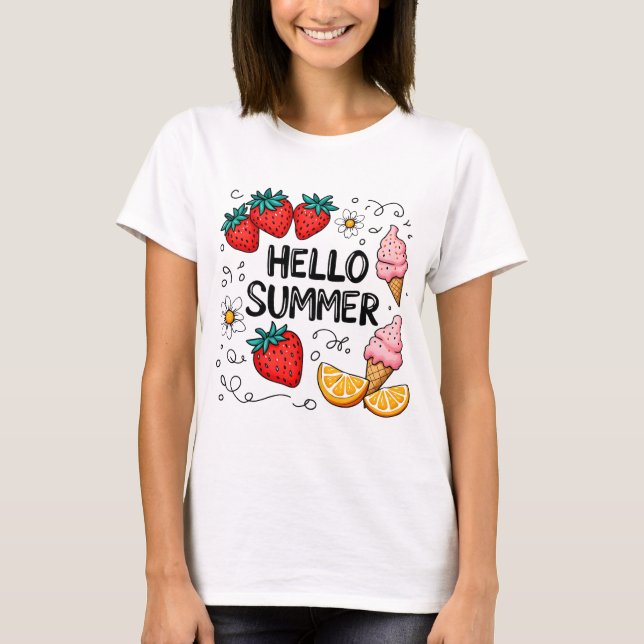 Hej Summer Shirt - Cute Strawberry and Ice Cream T (Framsida)
