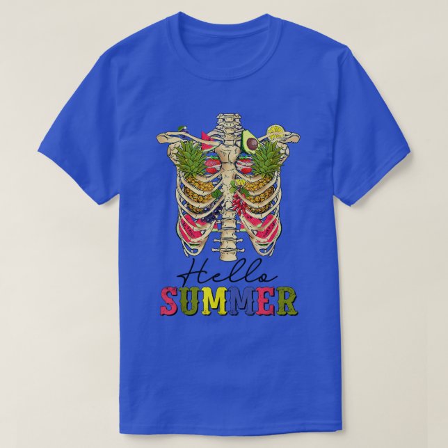 Hej Summer Skeleton Flower Watermelon Beach Trop T Shirt (Design framsida)