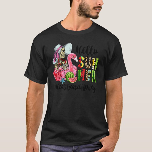 Hej Summer Skull Flamingo Flyter hälso- och sjukvå T Shirt (Framsida)