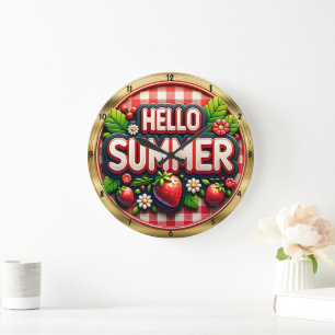 Hej Summer Strawberry Gingham Stor Klocka
