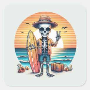 Hej Summer - Surfer Fyrkantigt Klistermärke