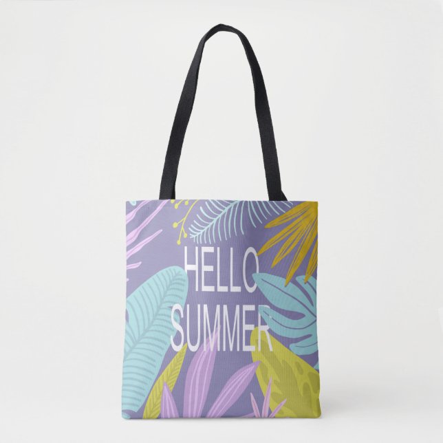 Hej Summer Tropical Pastel Lövs Tote Tygkasse (Framsida)