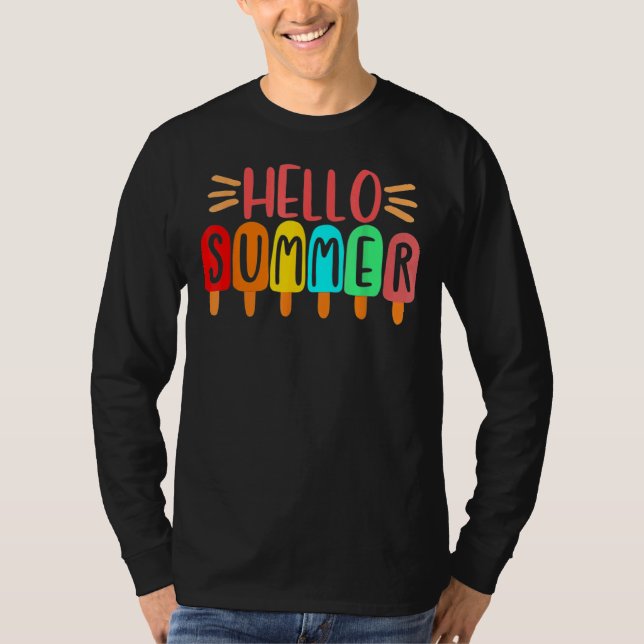 Hej Summer Vacation Ice Cream Popsicle Ice Lolly T Shirt (Framsida)