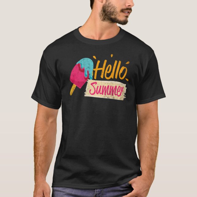 Hej Summer Vacation Ice Cream Popsicle Ice Lolly T Shirt (Framsida)