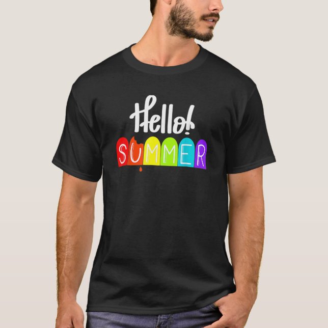 Hej Summer Vacation Ice Cream Popsicle Ice Lolly T Shirt (Framsida)