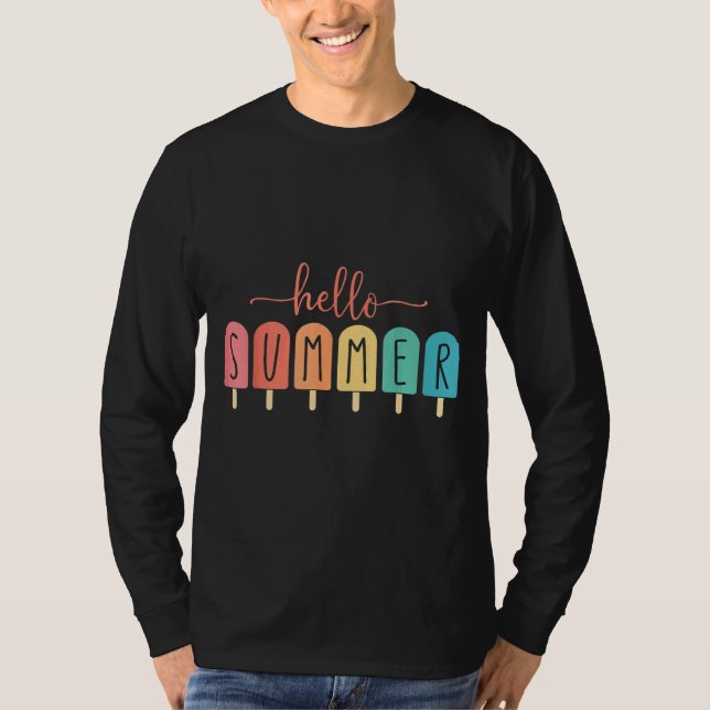 Hej Summer Vacation Ice Cream Popsicle Ice Lolly T Shirt (Framsida)