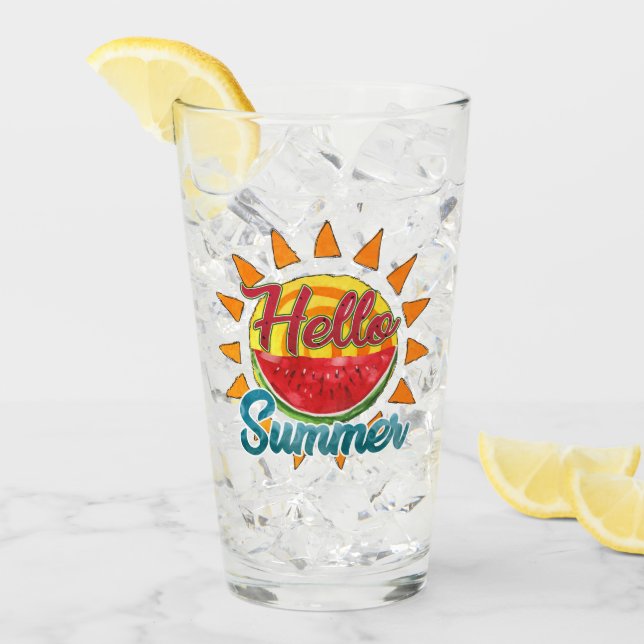 Hej Summer | Vattenfärg Watermelon och Vibrant Sol Glaskopp (Framsida Ice)