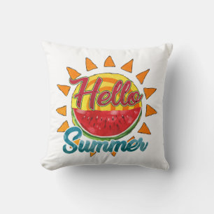 Hej Summer Vattenfärg Watermelon och Vibrant Sol Kudde