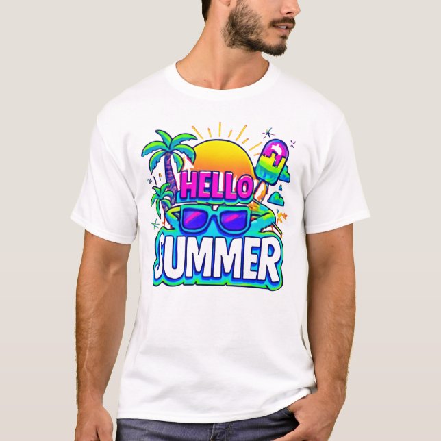 Hej Summer Vibes - Tropical Tecknad Design T Shirt (Framsida)