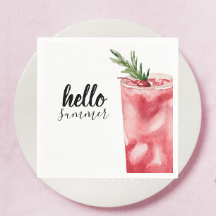 Hej Summer Watercolor Red Cherry Cocktail Pappersservett