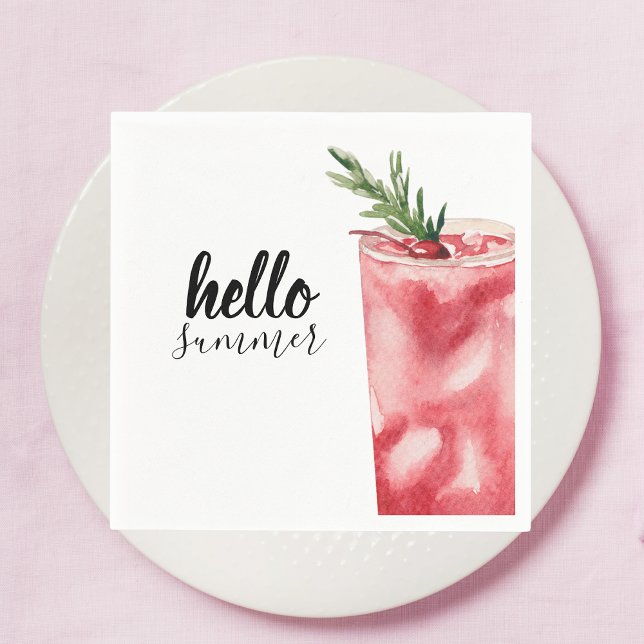 Hej Summer Watercolor Red Cherry Cocktail Pappersservett (Skapare uppladdad)